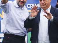 Italian Deputy Prime Minister and Lega political party leader Matteo Salvini and Hungarian Prime Minister and leader of Fidesz Viktor Orban...