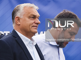 Italian Deputy Prime Minister and Lega political party leader Matteo Salvini and Hungarian Prime Minister and leader of Fidesz Viktor Orban...