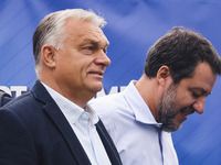 Italian Deputy Prime Minister and Lega political party leader Matteo Salvini and Hungarian Prime Minister and leader of Fidesz Viktor Orban...