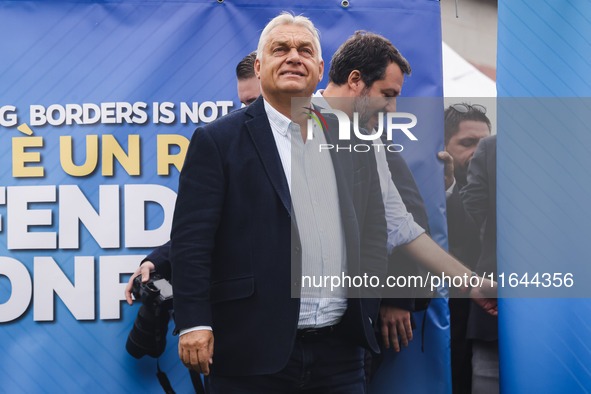 Italian Deputy Prime Minister and Lega political party leader Matteo Salvini and Hungarian Prime Minister and leader of Fidesz Viktor Orban...