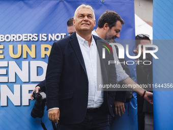 Italian Deputy Prime Minister and Lega political party leader Matteo Salvini and Hungarian Prime Minister and leader of Fidesz Viktor Orban...