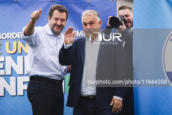 Italian Deputy Prime Minister and Lega political party leader Matteo Salvini and Hungarian Prime Minister and leader of Fidesz Viktor Orban...