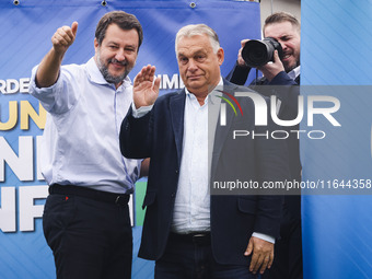 Italian Deputy Prime Minister and Lega political party leader Matteo Salvini and Hungarian Prime Minister and leader of Fidesz Viktor Orban...