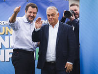 Italian Deputy Prime Minister and Lega political party leader Matteo Salvini and Hungarian Prime Minister and leader of Fidesz Viktor Orban...