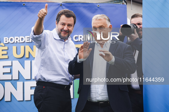 Italian Deputy Prime Minister and Lega political party leader Matteo Salvini and Hungarian Prime Minister and leader of Fidesz Viktor Orban...