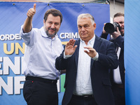 Italian Deputy Prime Minister and Lega political party leader Matteo Salvini and Hungarian Prime Minister and leader of Fidesz Viktor Orban...