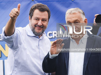 Italian Deputy Prime Minister and Lega political party leader Matteo Salvini and Hungarian Prime Minister and leader of Fidesz Viktor Orban...