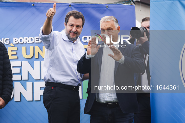 Italian Deputy Prime Minister and Lega political party leader Matteo Salvini and Hungarian Prime Minister and leader of Fidesz Viktor Orban...