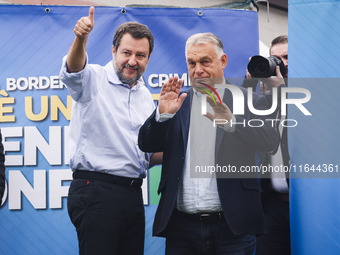 Italian Deputy Prime Minister and Lega political party leader Matteo Salvini and Hungarian Prime Minister and leader of Fidesz Viktor Orban...