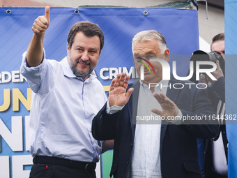 Italian Deputy Prime Minister and Lega political party leader Matteo Salvini and Hungarian Prime Minister and leader of Fidesz Viktor Orban...