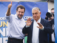 Italian Deputy Prime Minister and Lega political party leader Matteo Salvini and Hungarian Prime Minister and leader of Fidesz Viktor Orban...