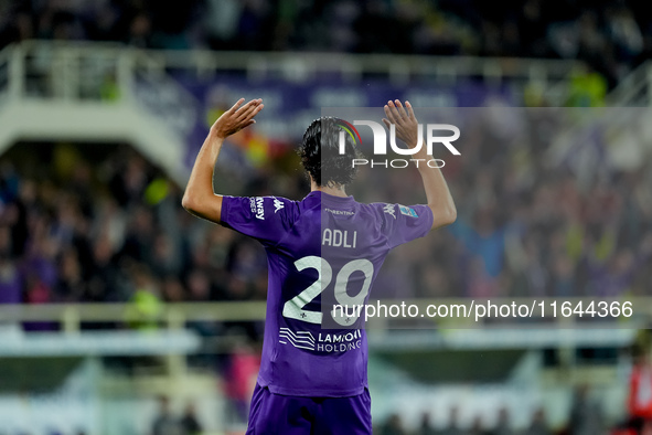 Yacine Adly of ACF Fiorentina doesn’t celebrate against his former club AC Milan after scoring first goal during the Serie A Enilive match b...