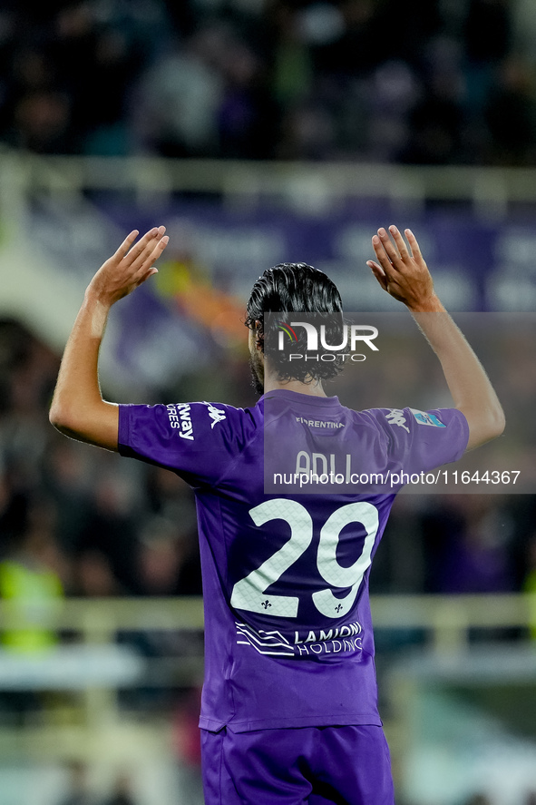 Yacine Adly of ACF Fiorentina doesn’t celebrate against his former club AC Milan after scoring first goal during the Serie A Enilive match b...