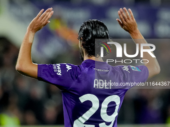 Yacine Adly of ACF Fiorentina doesn’t celebrate against his former club AC Milan after scoring first goal during the Serie A Enilive match b...