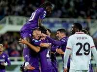 Yacine Adly of ACF Fiorentina celebrates with his team-mates scoring first goal during the Serie A Enilive match between ACF Fiorentina and...