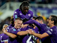 Yacine Adly of ACF Fiorentina celebrates with his team-mates scoring first goal during the Serie A Enilive match between ACF Fiorentina and...