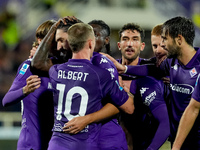 Yacine Adly of ACF Fiorentina celebrates with his team-mates scoring first goal during the Serie A Enilive match between ACF Fiorentina and...