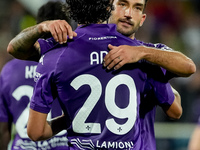 Yacine Adly of ACF Fiorentina celebrates with his team-mates scoring first goal during the Serie A Enilive match between ACF Fiorentina and...