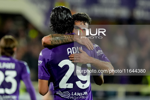 Yacine Adly of ACF Fiorentina celebrates with his team-mates scoring first goal during the Serie A Enilive match between ACF Fiorentina and...