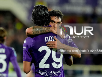 Yacine Adly of ACF Fiorentina celebrates with his team-mates scoring first goal during the Serie A Enilive match between ACF Fiorentina and...