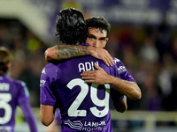 Yacine Adly of ACF Fiorentina celebrates with his team-mates scoring first goal during the Serie A Enilive match between ACF Fiorentina and...