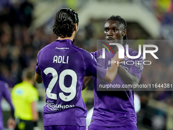 Yacine Adly of ACF Fiorentina celebrates with his team-mates scoring first goal during the Serie A Enilive match between ACF Fiorentina and...