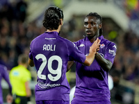 Yacine Adly of ACF Fiorentina celebrates with his team-mates scoring first goal during the Serie A Enilive match between ACF Fiorentina and...