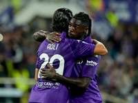 Yacine Adly of ACF Fiorentina celebrates with his team-mates scoring first goal during the Serie A Enilive match between ACF Fiorentina and...