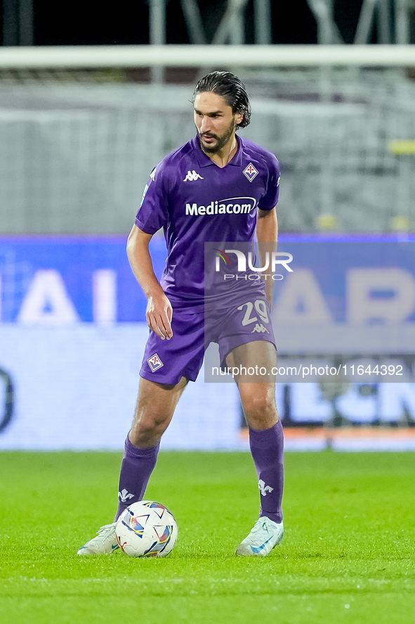 Yacine Adly of ACF Fiorentina in action during the Serie A Enilive match between ACF Fiorentina and AC Milan at Stadio Artemio Franchi on Oc...