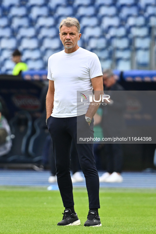 Marco Baroni coaches S.S. Lazio during the 7th day of the Serie A Championship between S.S. Lazio and Empoli F.C. at the Olympic Stadium in...