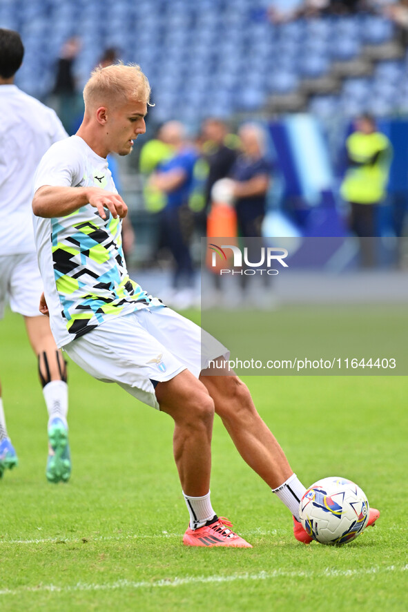 Gustav Isaksen of S.S. Lazio participates in the 7th day of the Serie A Championship between S.S. Lazio and Empoli F.C. at the Olympic Stadi...