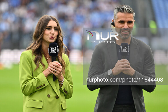 Barbara Cirillo and Valon Behrami of DAZN are present during the 7th day of the Serie A Championship between S.S. Lazio and Empoli F.C. at t...