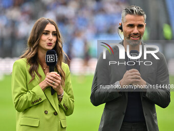 Barbara Cirillo and Valon Behrami of DAZN are present during the 7th day of the Serie A Championship between S.S. Lazio and Empoli F.C. at t...