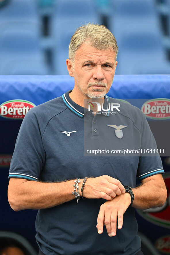 Marco Baroni coaches S.S. Lazio during the 7th day of the Serie A Championship between S.S. Lazio and Empoli F.C. at the Olympic Stadium in...