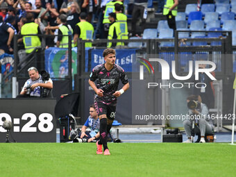 Sebastiano Esposito of Empoli F.C. celebrates after scoring the goal of 0-1 during the 7th day of the Serie A Championship between S.S. Lazi...