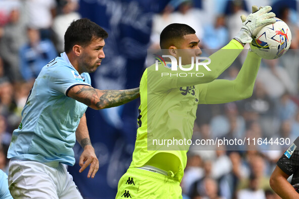 Alessio Romagnoli of S.S. Lazio and Devis Vasquez of Empoli F.C. are in action during the 7th day of the Serie A Championship between S.S. L...