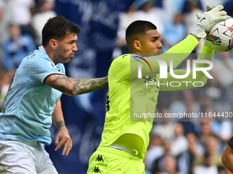 Alessio Romagnoli of S.S. Lazio and Devis Vasquez of Empoli F.C. are in action during the 7th day of the Serie A Championship between S.S. L...