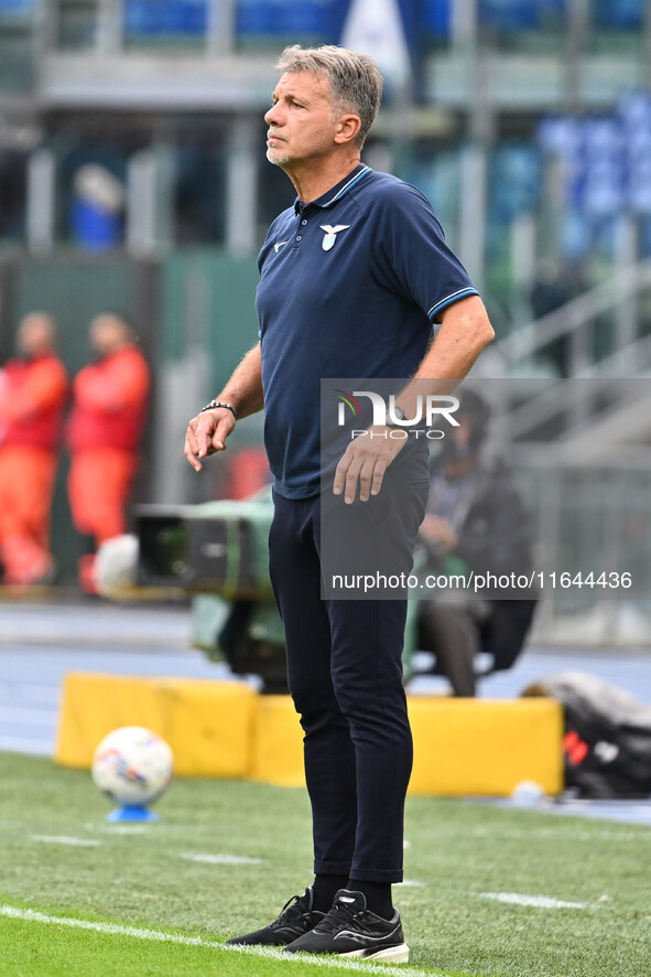 Marco Baroni coaches S.S. Lazio during the 7th day of the Serie A Championship between S.S. Lazio and Empoli F.C. at the Olympic Stadium in...