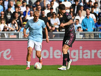 Gustav Isaksen of S.S. Lazio and Mattia Viti of Empoli F.C. are in action during the 7th day of the Serie A Championship between S.S. Lazio...