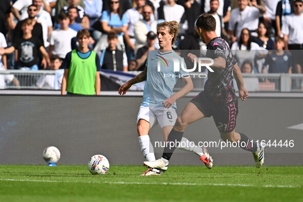 Nicolo Rovella of S.S. Lazio and Mattia Viti of Empoli F.C. are in action during the 7th day of the Serie A Championship between S.S. Lazio...