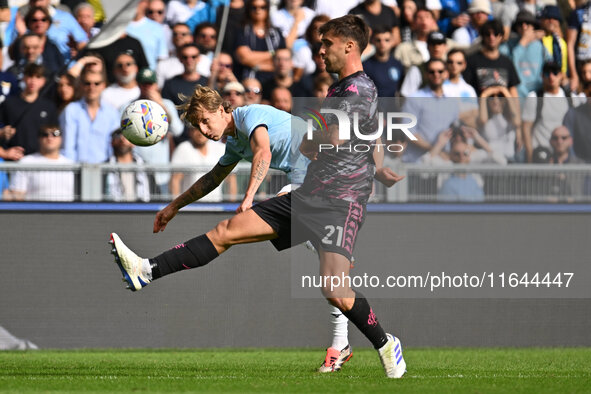 Nicolo Rovella of S.S. Lazio and Mattia Viti of Empoli F.C. are in action during the 7th day of the Serie A Championship between S.S. Lazio...