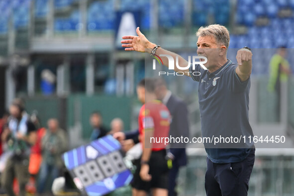 Marco Baroni coaches S.S. Lazio during the 7th day of the Serie A Championship between S.S. Lazio and Empoli F.C. at the Olympic Stadium in...