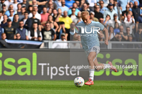 Gustav Isaksen of S.S. Lazio is in action during the 7th day of the Serie A Championship between S.S. Lazio and Empoli F.C. at the Olympic S...