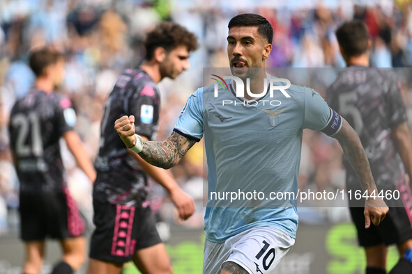 Mattia Zaccagni of S.S. Lazio celebrates after scoring the goal to make it 1-1 during the 7th day of the Serie A Championship between S.S. L...