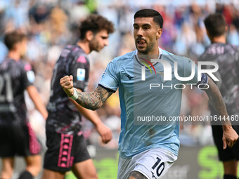 Mattia Zaccagni of S.S. Lazio celebrates after scoring the goal to make it 1-1 during the 7th day of the Serie A Championship between S.S. L...