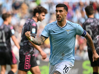 Mattia Zaccagni of S.S. Lazio celebrates after scoring the goal to make it 1-1 during the 7th day of the Serie A Championship between S.S. L...