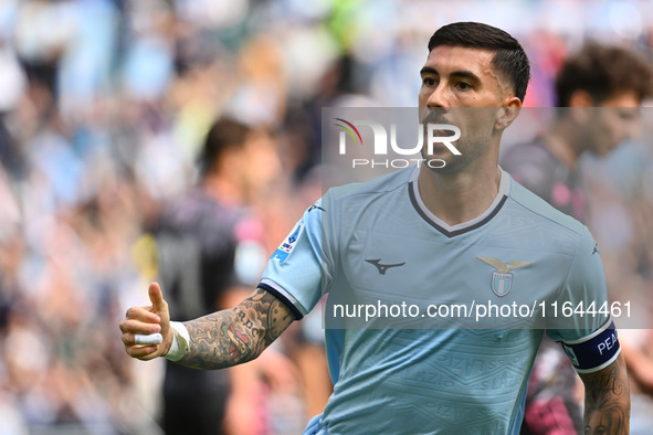 Mattia Zaccagni of S.S. Lazio celebrates after scoring the goal to make it 1-1 during the 7th day of the Serie A Championship between S.S. L...