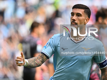 Mattia Zaccagni of S.S. Lazio celebrates after scoring the goal to make it 1-1 during the 7th day of the Serie A Championship between S.S. L...