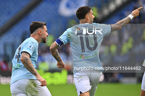 Mattia Zaccagni of S.S. Lazio celebrates after scoring the goal to make it 1-1 during the 7th day of the Serie A Championship between S.S. L...