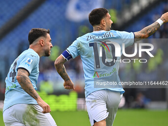 Mattia Zaccagni of S.S. Lazio celebrates after scoring the goal to make it 1-1 during the 7th day of the Serie A Championship between S.S. L...